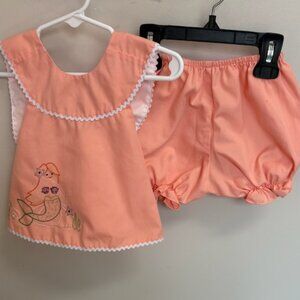 THE PROPER PEONY Peach Mermaid Embroidered Bloomer Set- size 9 mo